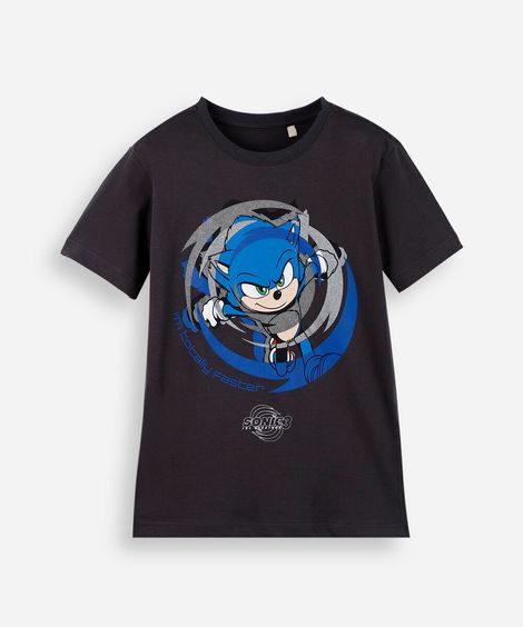 camiseta de algodão infantil manga curta sonic cinza