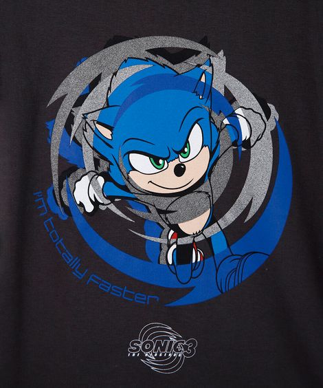 camiseta de algodão infantil manga curta sonic cinza