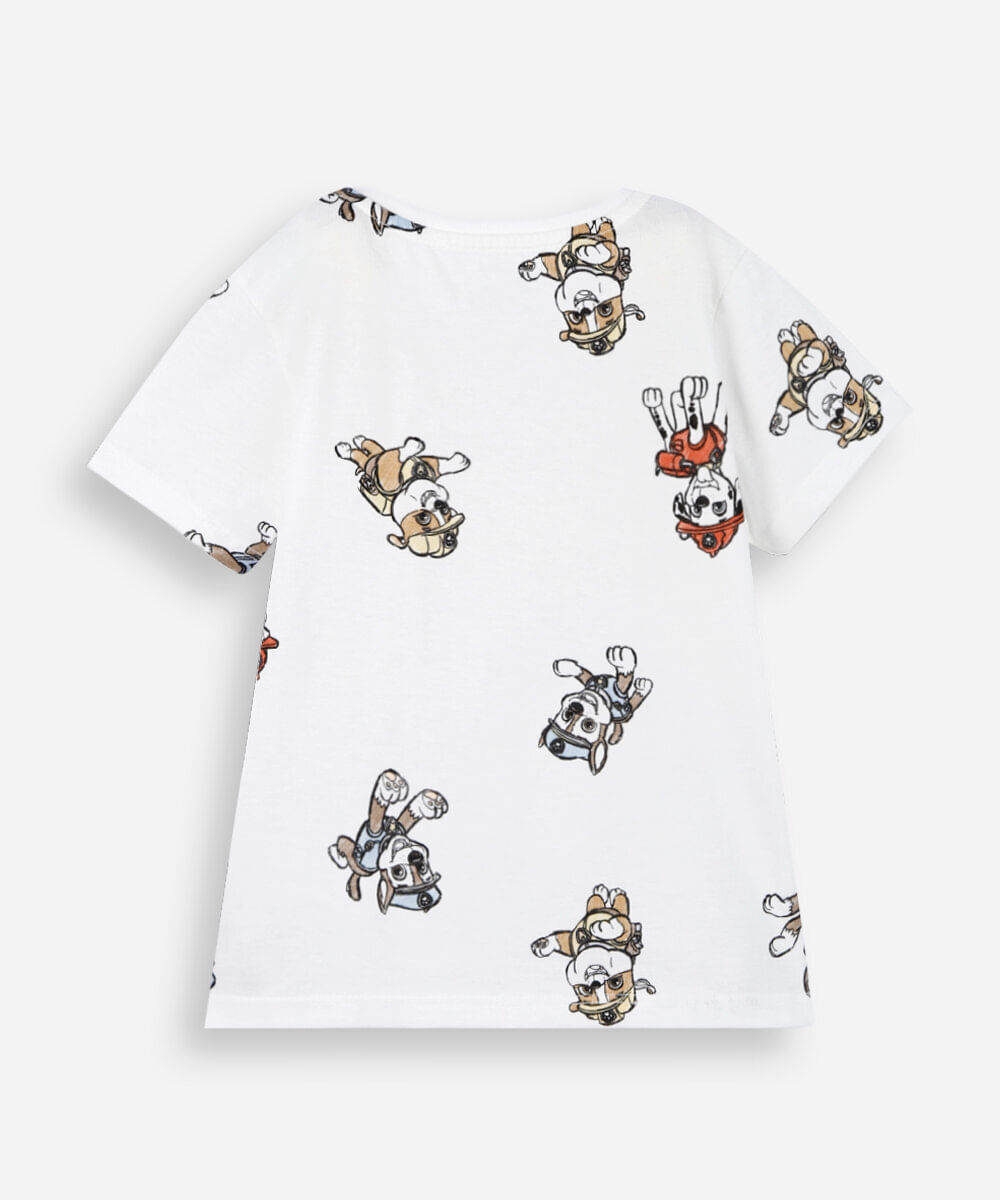 camiseta infantil de algodão patrulha canina off white