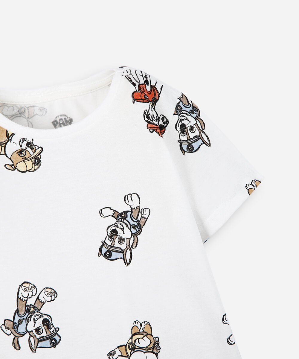 camiseta infantil de algodão patrulha canina off white