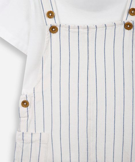 macaquinho infantil de algodão listrado com camiseta branca