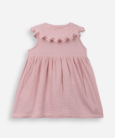vestido infantil de algodão gola de laise rosa