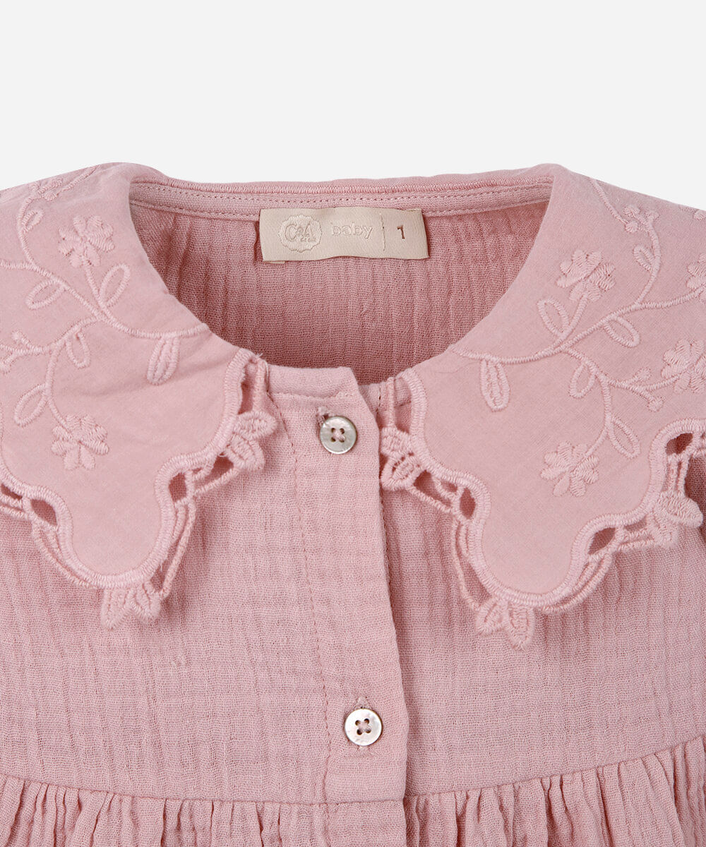 vestido infantil de algodão gola de laise rosa