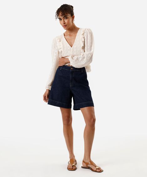 bermuda jeans feminina cintura alta azul