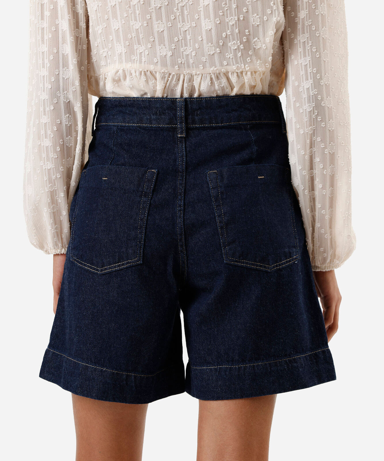 bermuda jeans feminina cintura alta azul