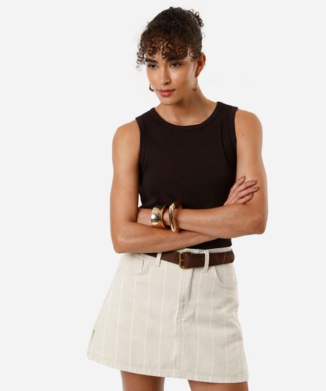 regata básica feminina de algodão peruano interlock marrom