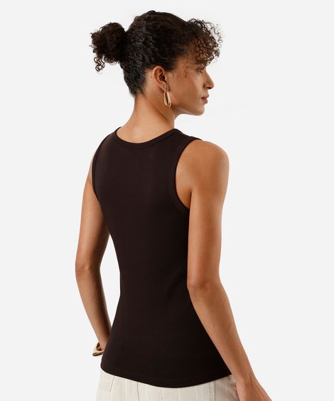 regata básica feminina de algodão peruano interlock marrom