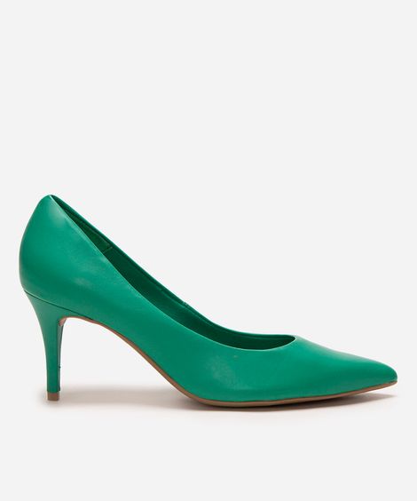 scarpin de couro bico fino salto médio bottero verde esmeralda