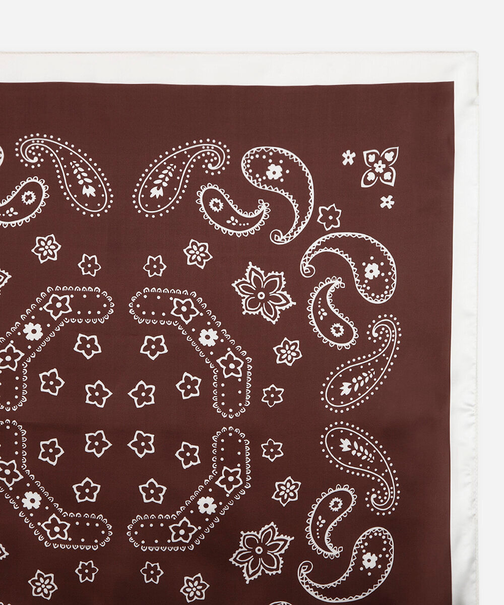 lenço quadrado acetinado paisley marrom
