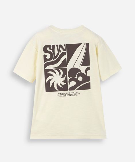 camiseta infantil de algodão estampada amarela