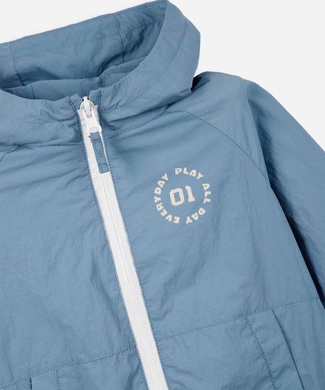 jaqueta infantil corta vento com capuz azul