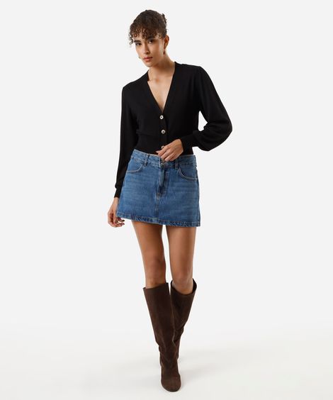 minissaia feminina jeans cintura baixa azul