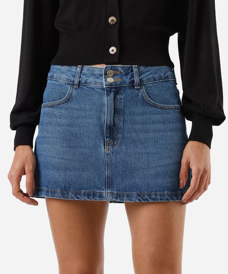 minissaia feminina jeans cintura baixa azul