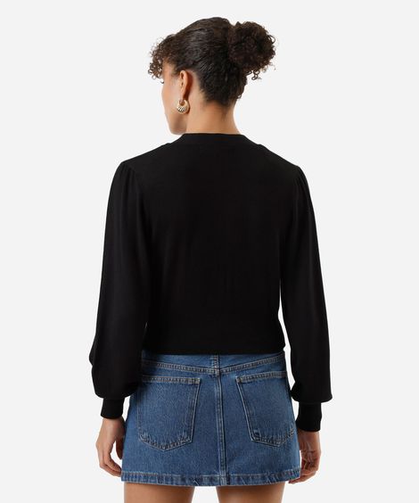 cardigan cropped feminino de tricot preto