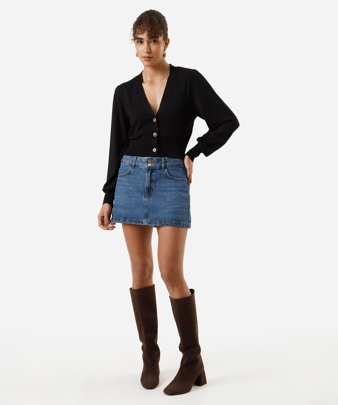 cardigan cropped feminino de tricot preto