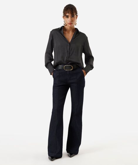 calça jeans flare feminina com nervura azul