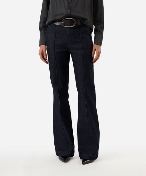 calça jeans flare feminina com nervura azul