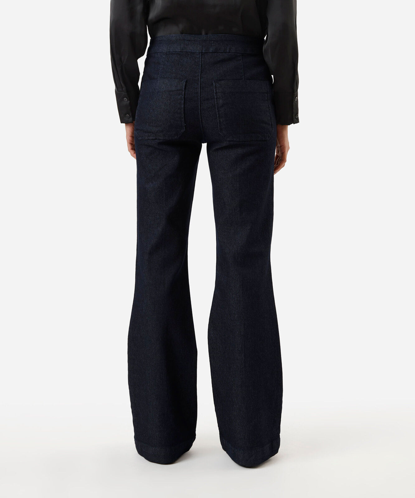 calça jeans flare feminina com nervura azul