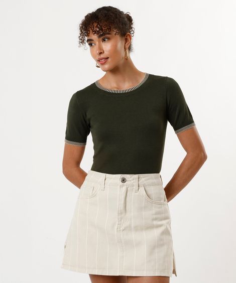blusa feminina de tricot manga curta verde