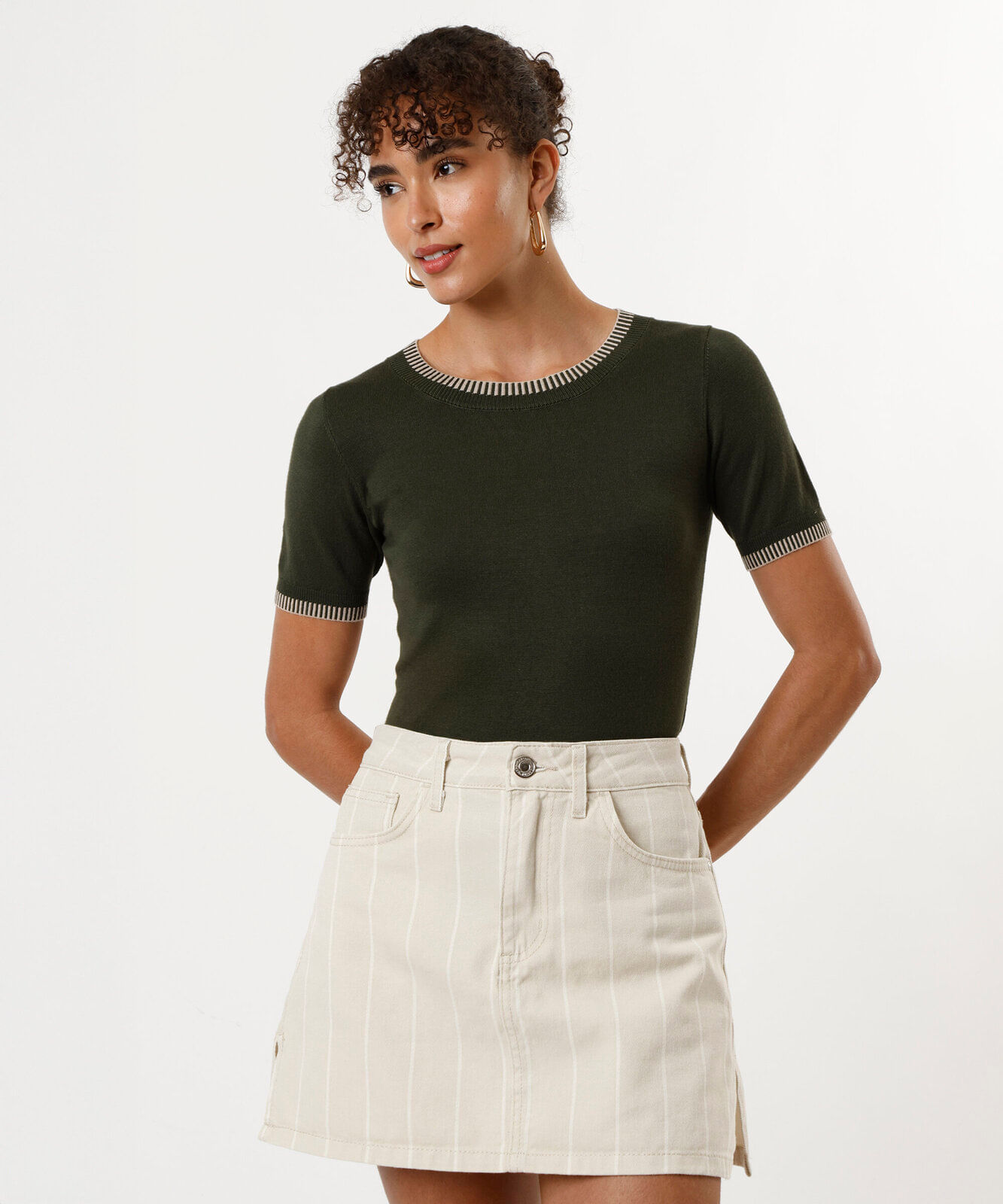 blusa feminina de tricot manga curta verde