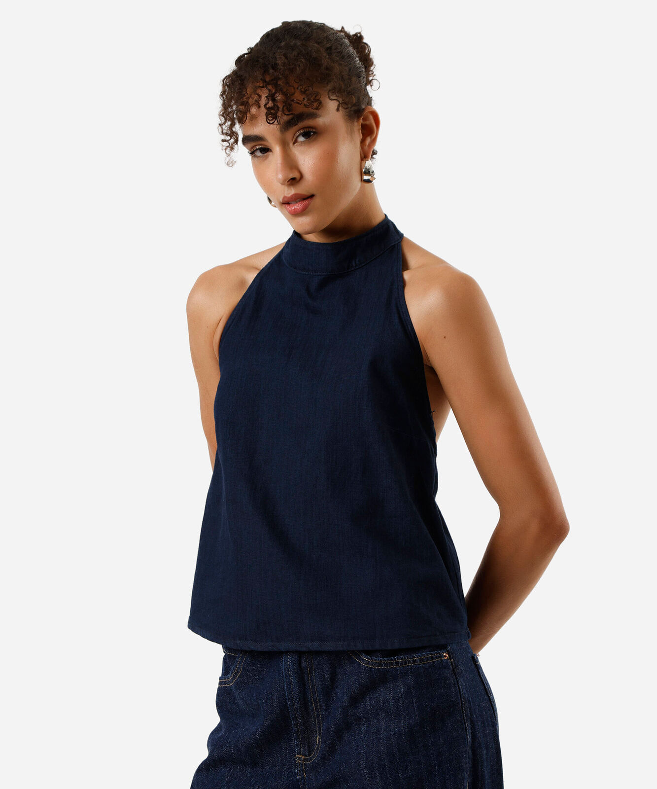 blusa frente única feminina jeans azul