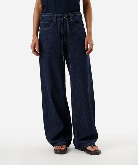 calça jeans feminina de algodão com cordão azul