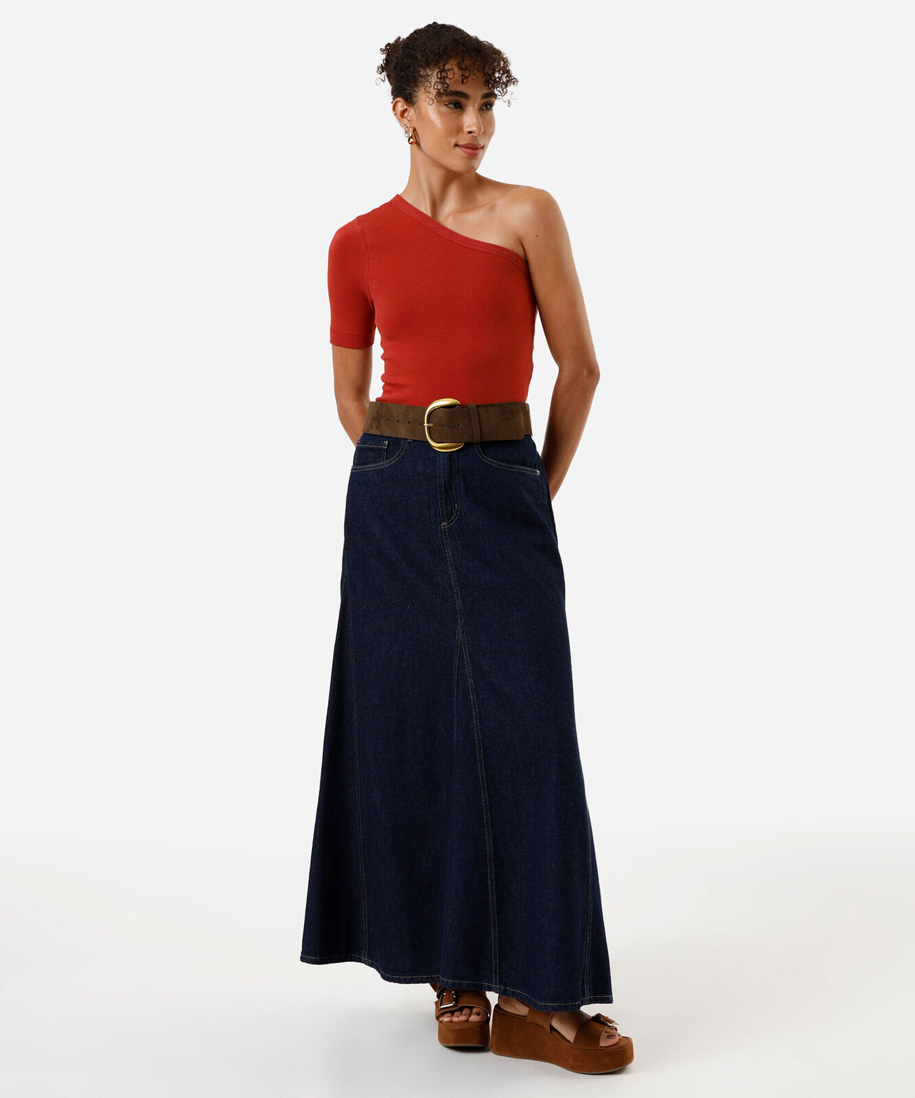 blusa ombro único feminina de algodão vermelha