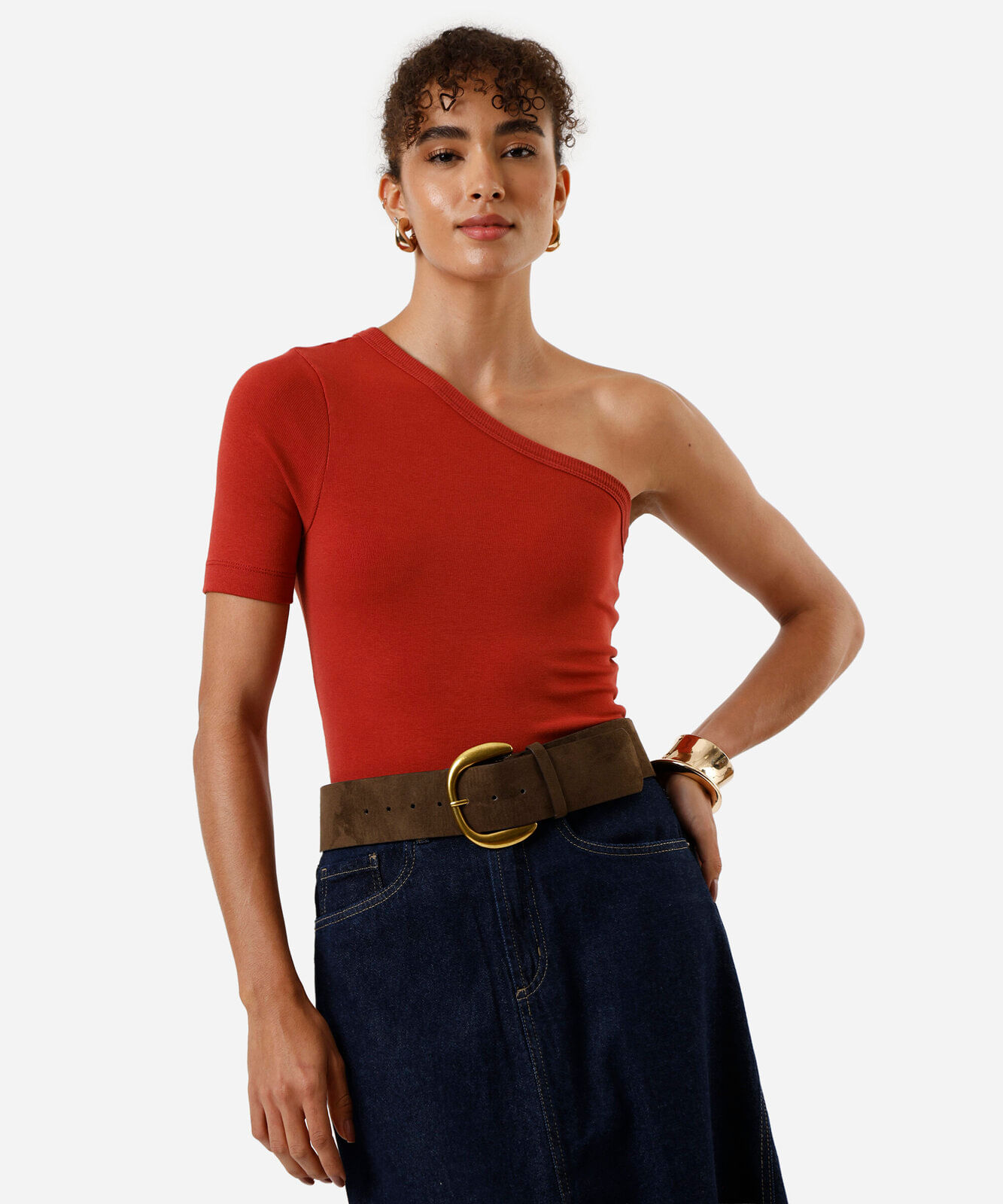 blusa ombro único feminina de algodão vermelha
