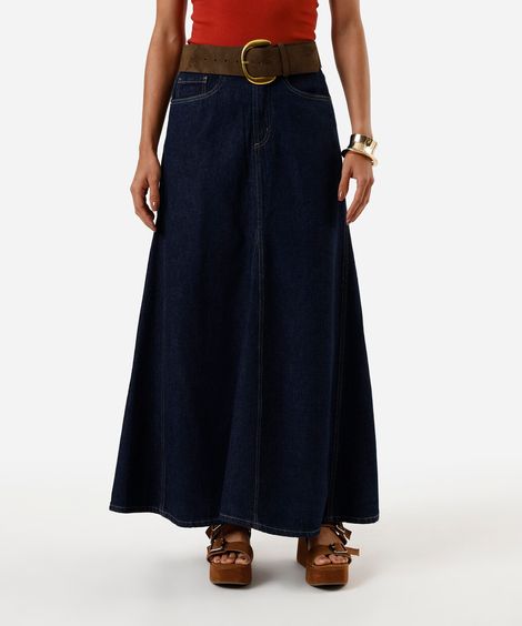 saia evasê feminina de algodão com bolsos azul