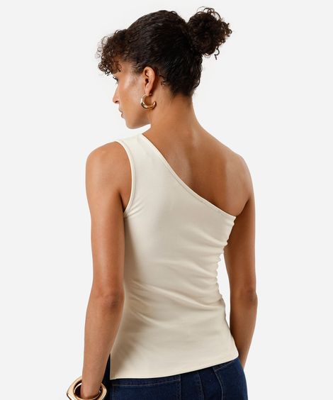 blusa feminina assimétrica franzida bege