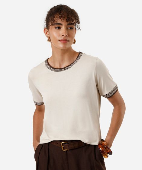 blusa feminina de viscose manga curta bege