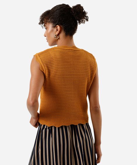colete feminino de tricot texturizado amarelo