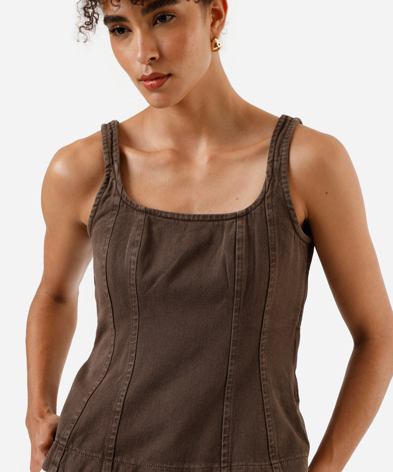 blusa peplum de algodão com alças marrom