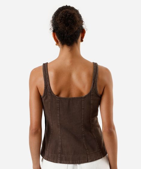 blusa peplum de algodão com alças marrom