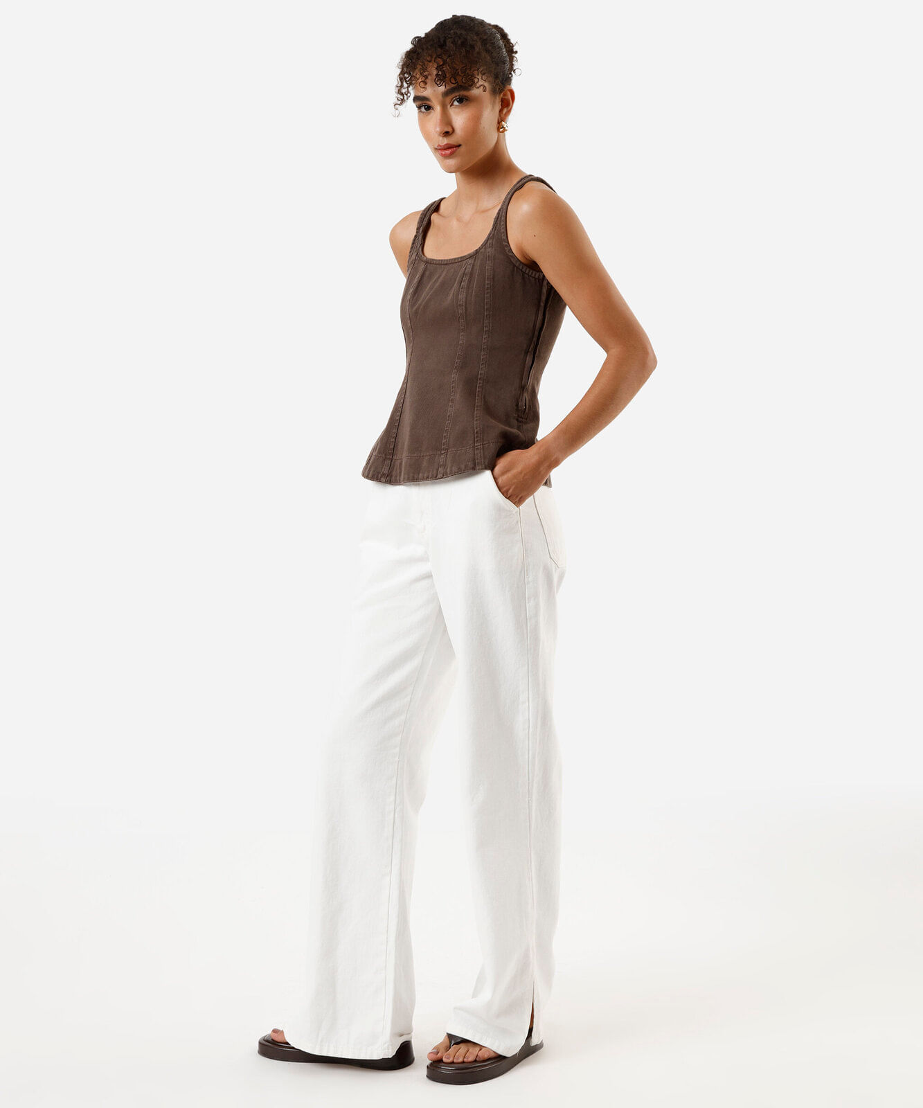 blusa peplum de algodão com alças marrom