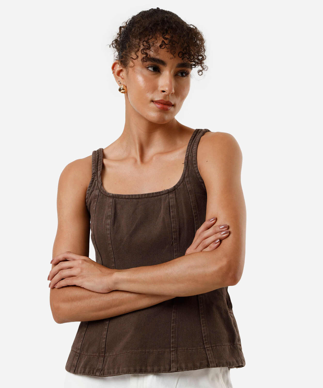 blusa peplum de algodão com alças marrom