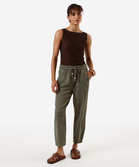 calça feminina clochard com cinto cordão verde