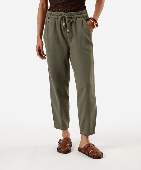 calça feminina clochard com cinto cordão verde