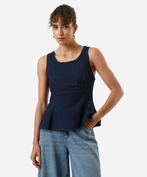 blusa peplum feminina jeans azul