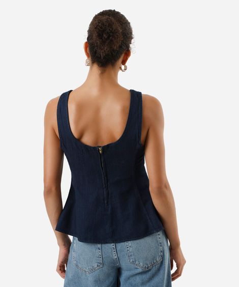 blusa peplum feminina jeans azul