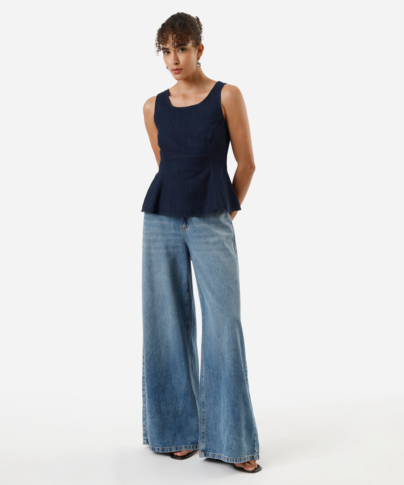blusa peplum feminina jeans azul