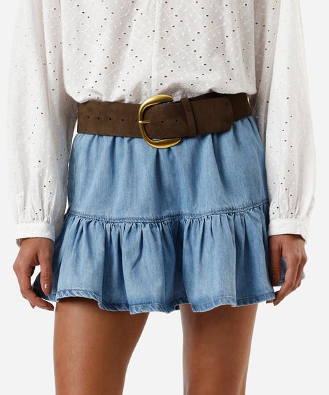 minissaia jeans feminina franzidos azul