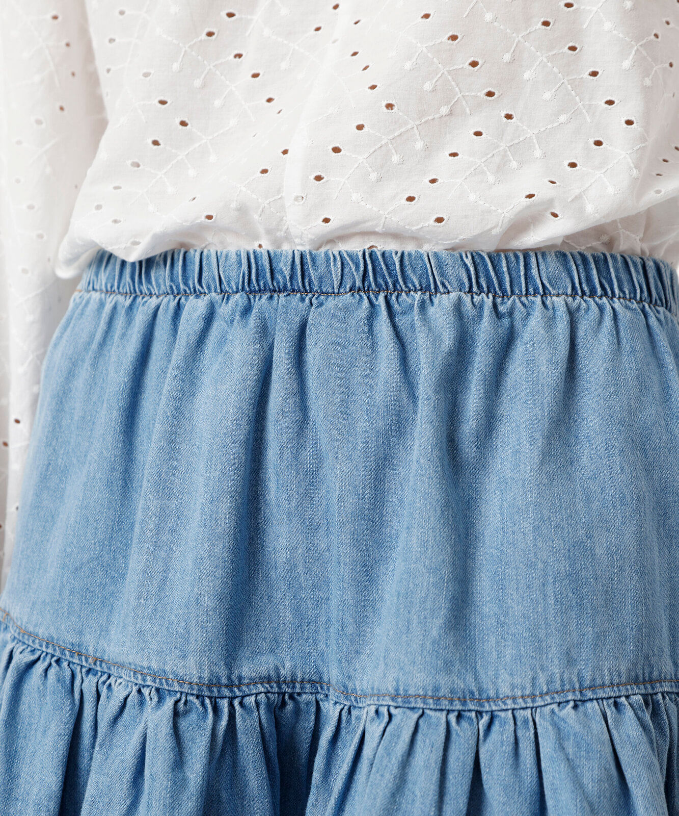 minissaia jeans feminina franzidos azul