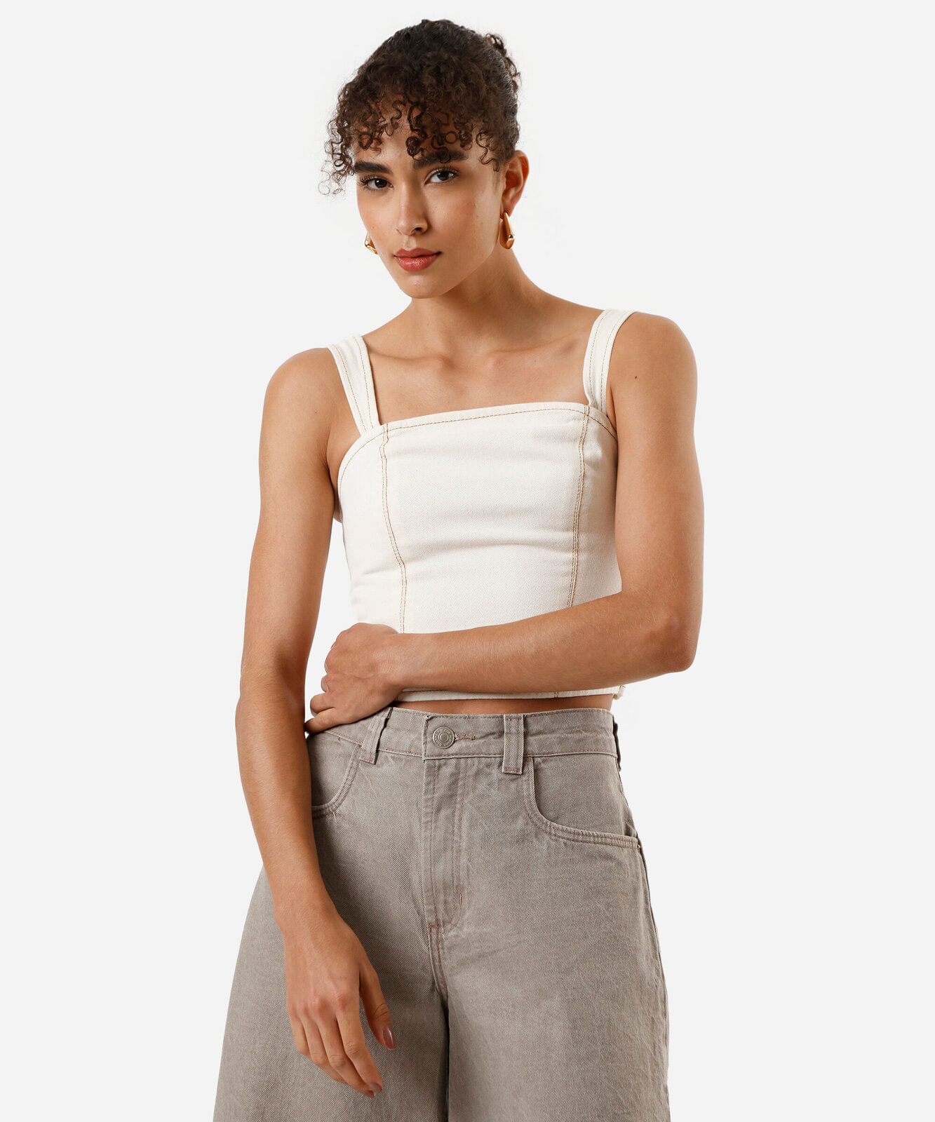 blusa de alfaiataria feminina sem alça off white