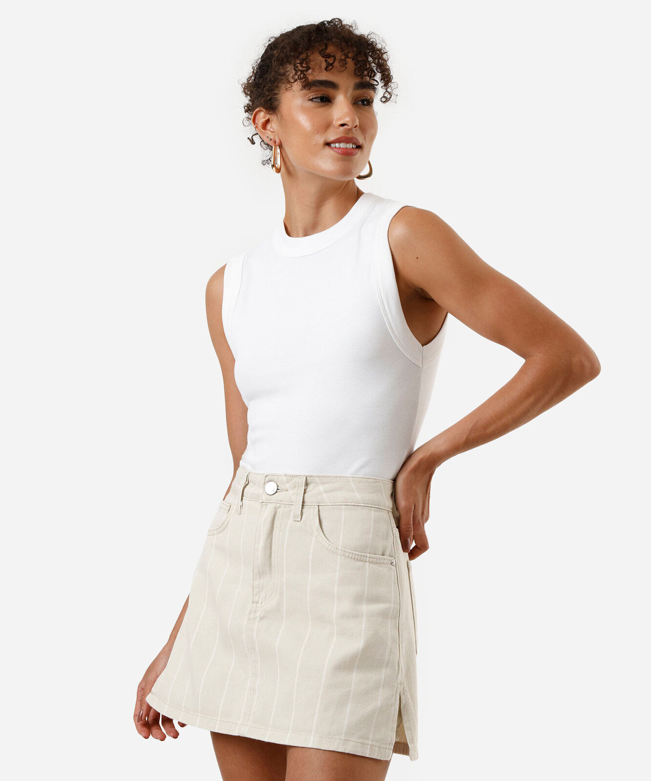 regata feminina de algodão com viés off white