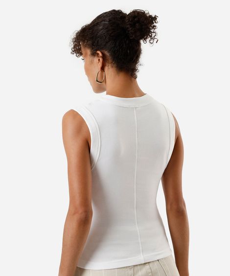 regata feminina de algodão com viés off white