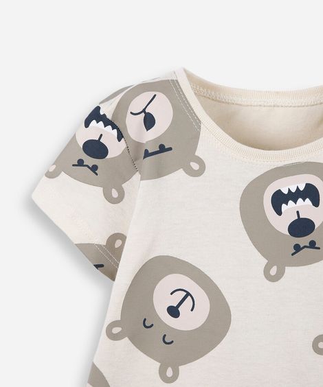 conjunto curto infantil de algodão ursinho  bege