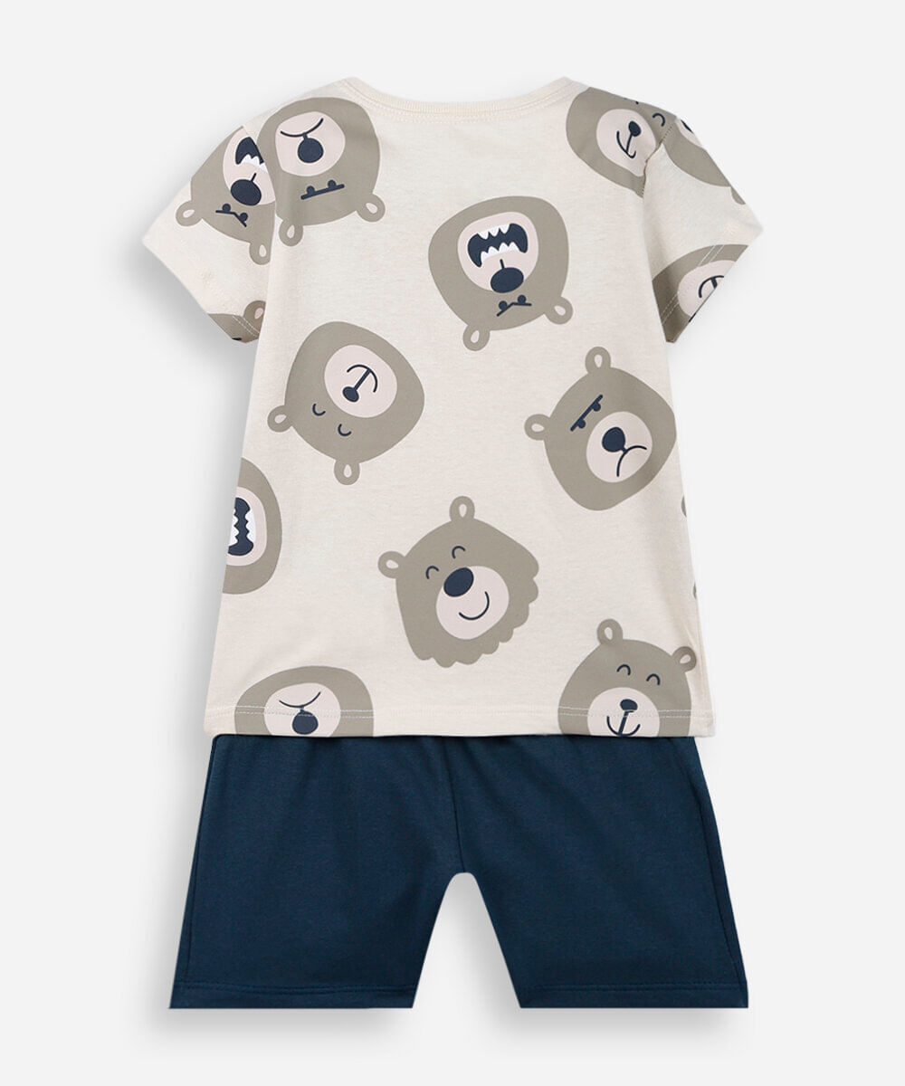 conjunto curto infantil de algodão ursinho  bege