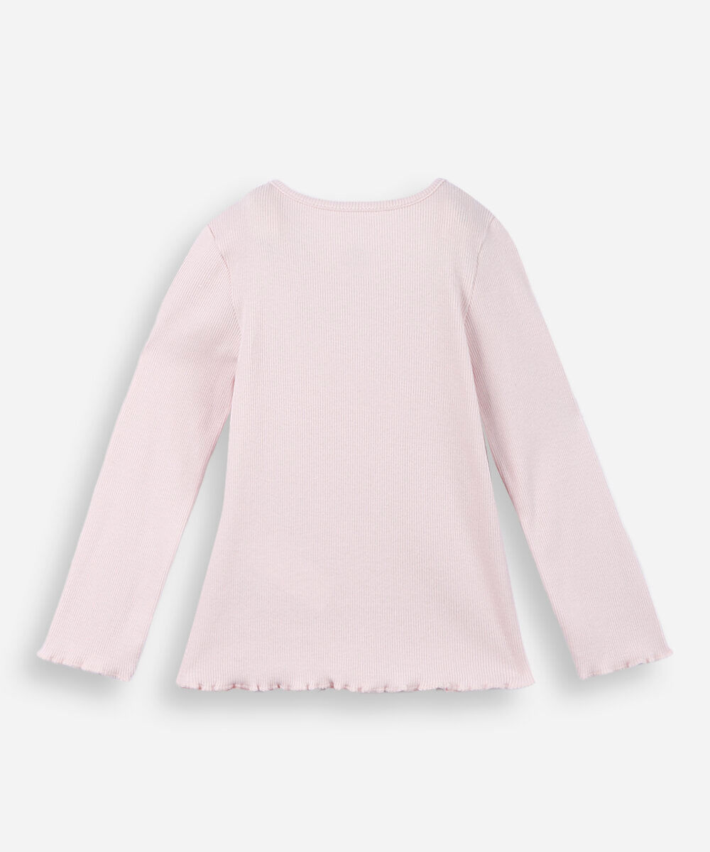 blusa infantil de algodão com bordado canelada rosa
