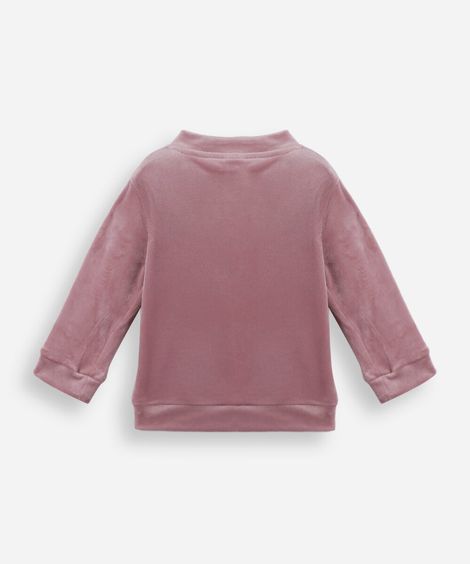 jaqueta infantil de plush com bordado rosa